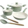 Forged Aluminum Healthy PFA-Free Ceramic Pots and Pans Cookware Set, 7-Piece Set, Mint Green