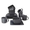 Tableware Set Dark Gray Square Stoneware 16-Piece Dinnerware Set Cutlery Set