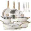 21 Piece Non Stick Cookware Set, Sturdy Die Cast Aluminum Body, Easy To Clean White Granite Texture, Cookware Set