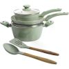 Forged Aluminum Healthy PFA-Free Ceramic Pots and Pans Cookware Set, 7-Piece Set, Mint Green