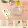 700 PCS Gold Plastic Cutlery Set Gold Disposable Plates Bulk Clear Gold Rim Guest Supplies Wedding and Birthday Party Tableware