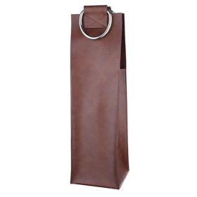 Brown Faux Leather Single-Bottle Wine Tote by ViskiÂ