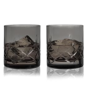 Admiral Cut Crystal Rocks Glasses in Smoke ViskiÂ