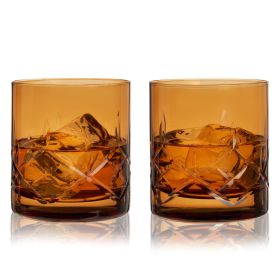 Admiral Cut Crystal Rocks Glasses in Amber ViskiÂ