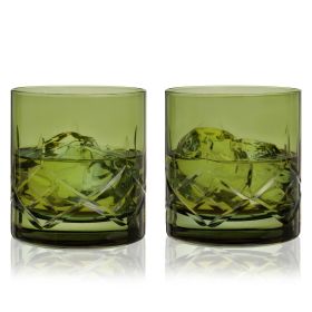 Admiral Cut Crystal Rocks Glasses in Green ViskiÂ