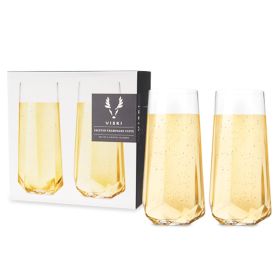 Seneca Crystal Faceted Stemless Flute Glasses ViskiÂ