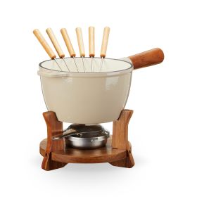 Beige & Wood Cast Iron Fondue Set by Twine Livingâ