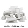 MALACASA FLORA 30/60 Piece White Porcelain Dinner Set with 12*Cup,Saucer,Dessert Soup Dinner Plate Tableware Set for 12 Person