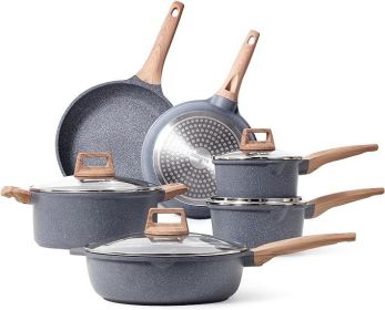 Carote Nonstick Granite Cookware Sets 10 Pcs Stone Cookware Set,non stick frying pan set , pots and pans set (Color: Gray)