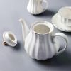 Porcelain Tea Set British Royal Series,with Teapot Sugar Bowl Cream Pitcher Teaspoons and Tea Strainer for Tea/Coffee,Pure White