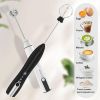 Homasy Rechargeable Handheld Milk Frother 3-Speed Powerful Beverage Blender with 2 Whisk Heads Stand Included Milk Frother